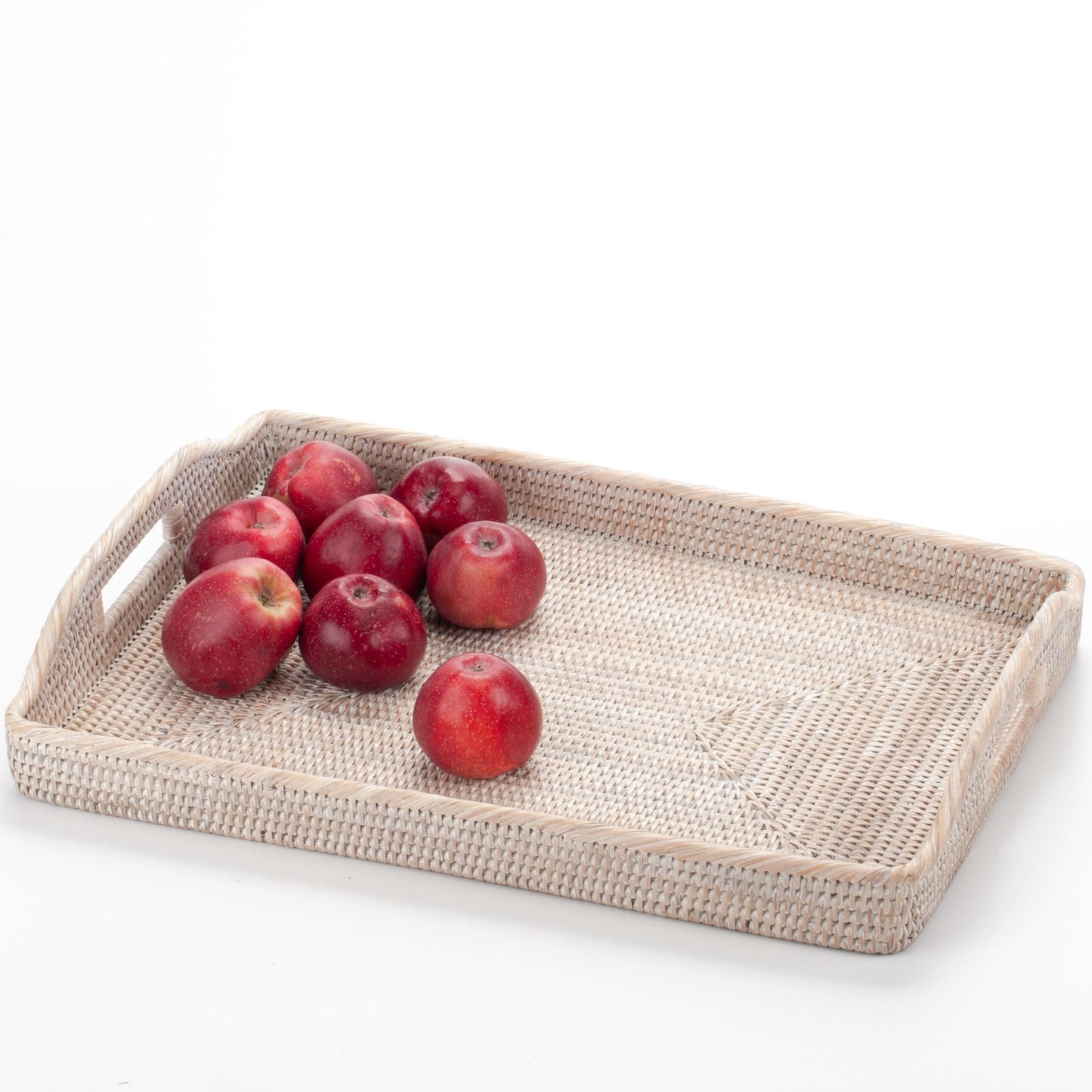 Handwoven Rattan Serving Tray with Handles | Rectangular Woven Breakfast Tray | Ottoman Tray Coffee Table Decor | Boho Home