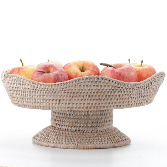Wicker Fruit Bowl on a Stand Made of Natural Rattan, 34*16 cm, 71086-white