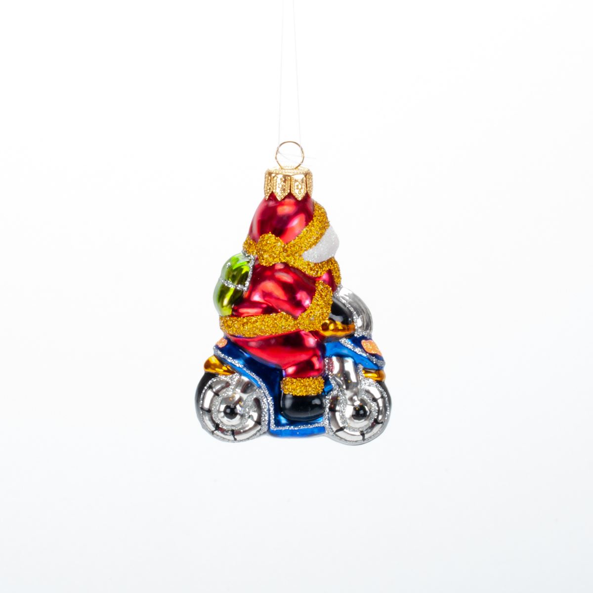 Glass Christmas tree decoration Santa on a motorcycle, 9*7 cm, A124 Christmas decoration 9*7 cm, A124