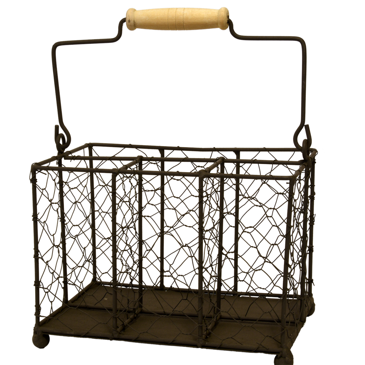 Vintage Metal Flatware Caddy with Wooden Handle, 6x8.4x6.4 in (15х21х16 cm)