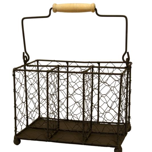 Vintage Metal Flatware Caddy with Wooden Handle, 6x8.4x6.4 in (15х21х16 cm)