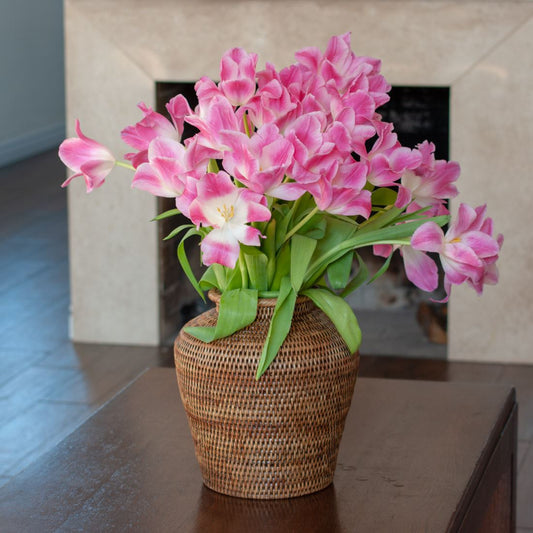 Boho-style handmade rattan vase for interior