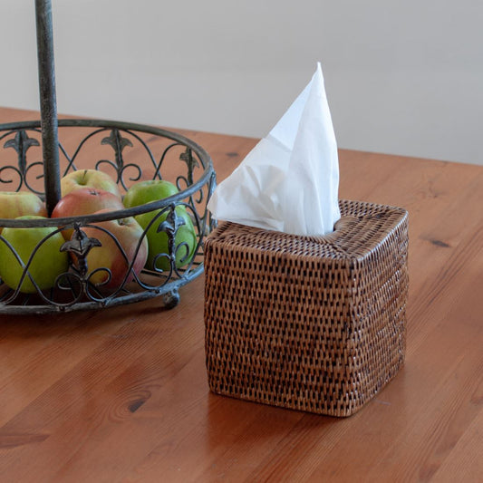 Handwoven Rattan Napkin Holder – Rustic Tabletop Accent, 15x15x15 cm