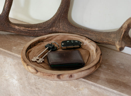 Natural Wood Round Catchall Tray - Valet Key & Wallet Organizer 10 in diameter