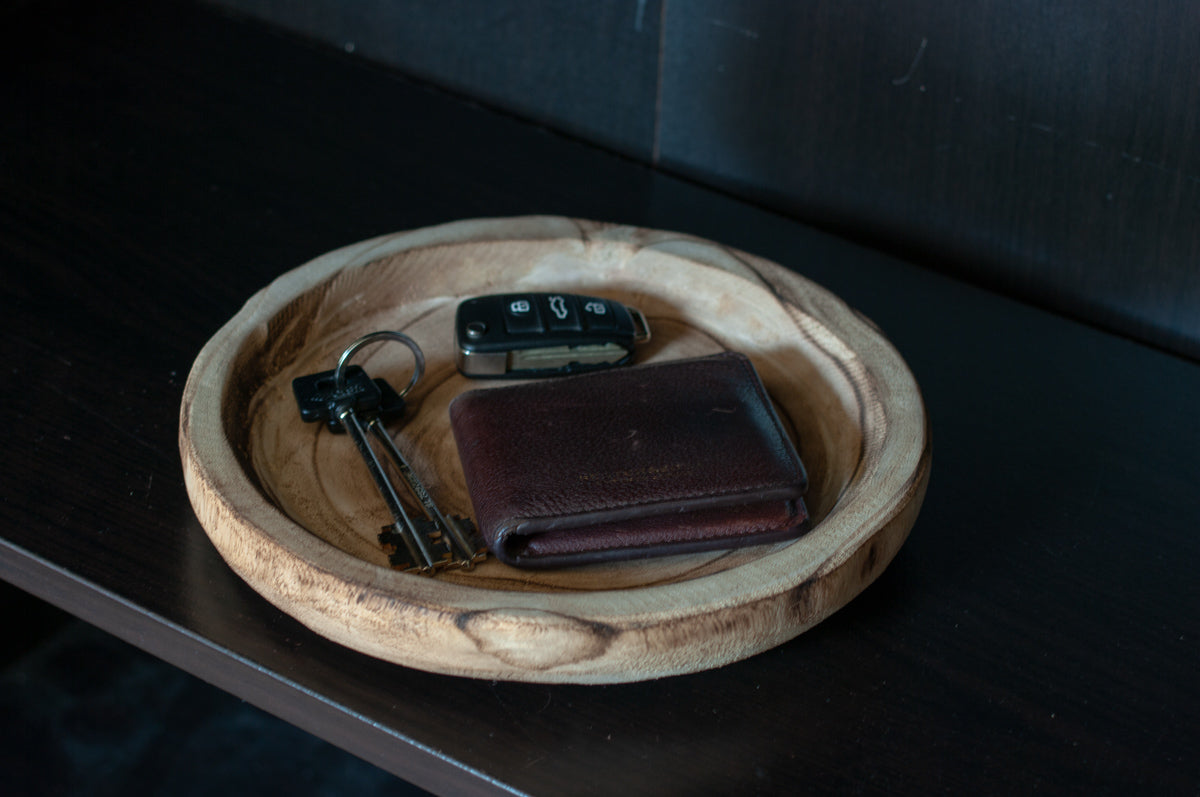 Natural Wood Round Catchall Tray - Valet Key & Wallet Organizer 10 in diameter