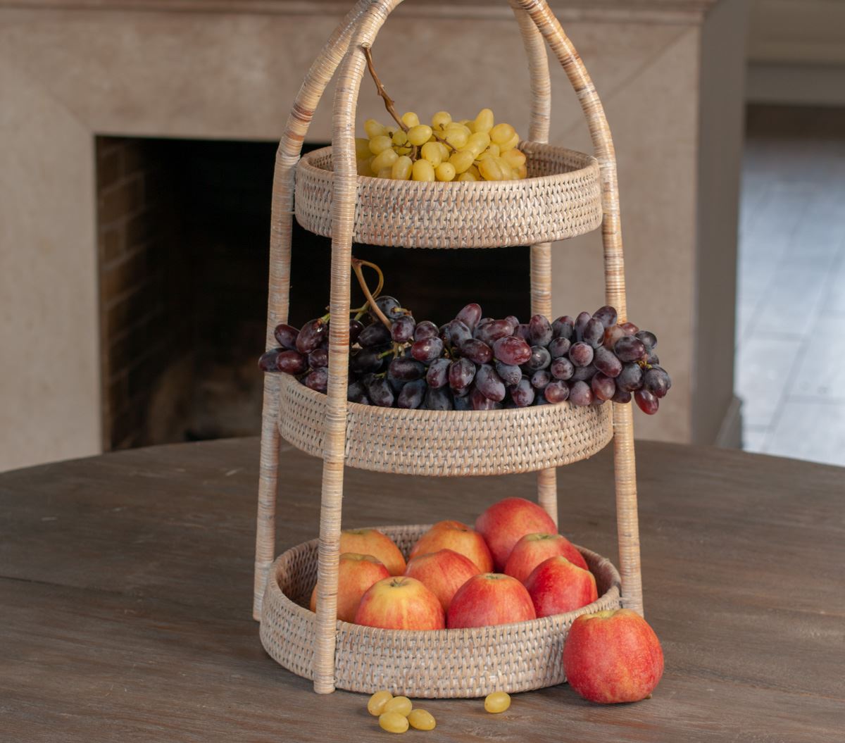 Woven Rattan Fruit Storage Stand, 33*56 cm, 71087-white