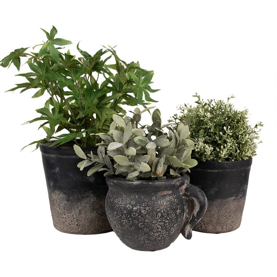 Ceramic Vintage Style Flower Pot Black, 17*14*12 cm, 6CE1708