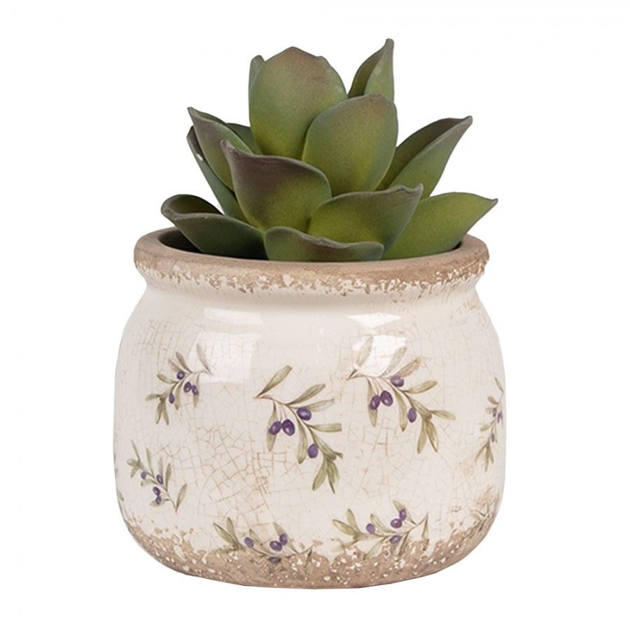 Ceramic Flower Pot in Vintage Style Olives, 12*10 cm, 6CE1670S