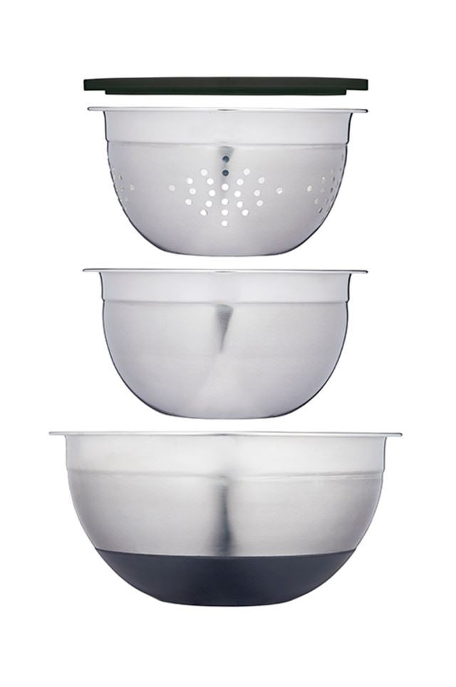 MasterClass Smart Space 3-Piece Bowl Set with Colander & Lid