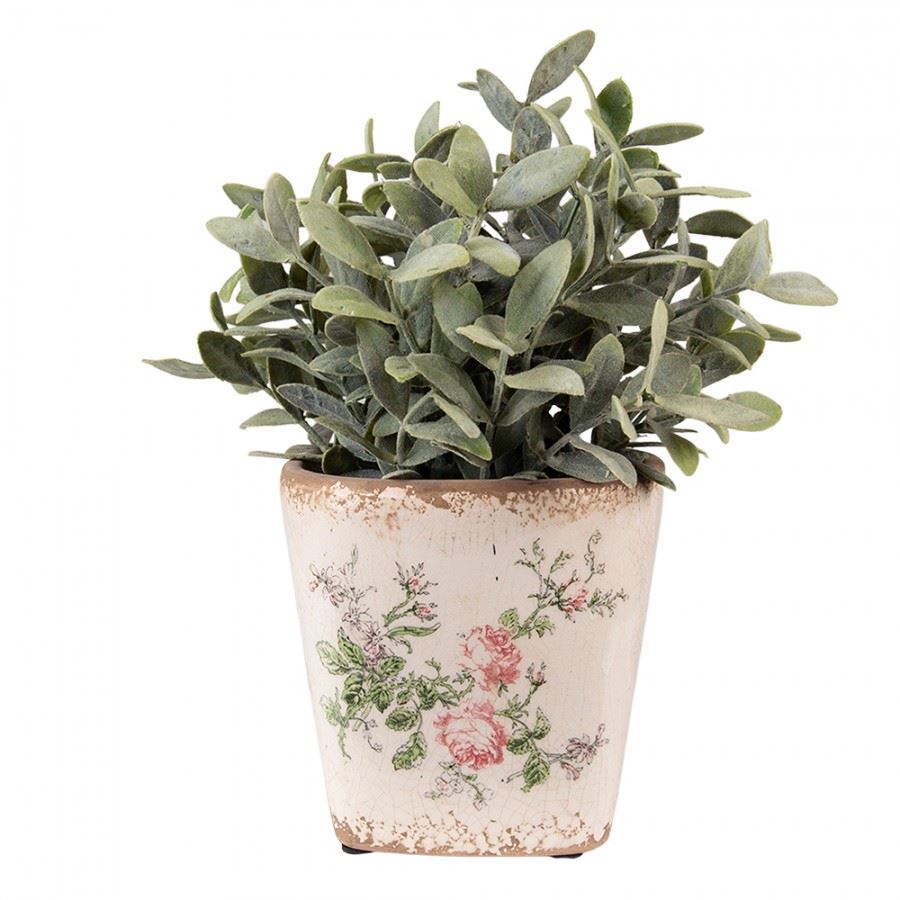 Vintage Style Ceramic Flower Pot Pink Flowers, 13*12 cm, 6CE1540S