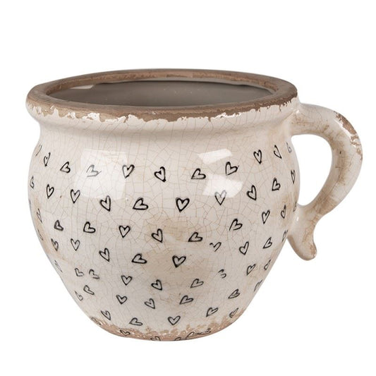 Ceramic Vintage-Style Flower Pot Black Hearts, 17*14*12 cm, 6CE1655M