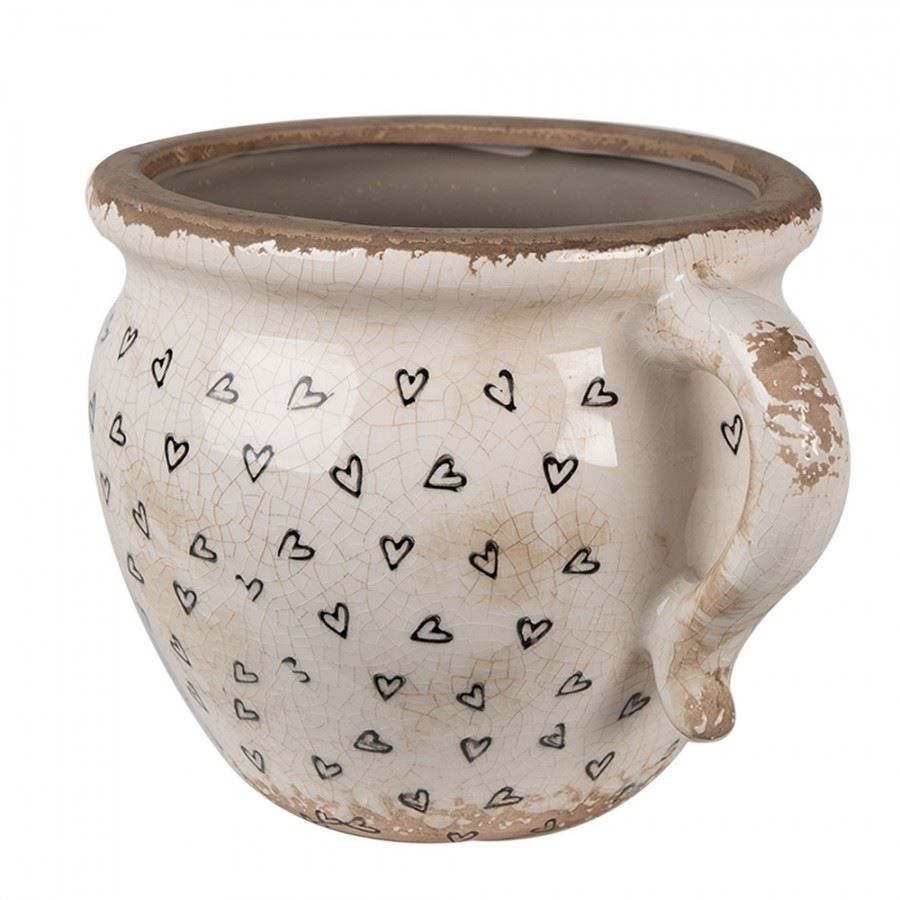 Ceramic Vintage-Style Flower Pot Black Hearts, 17*14*12 cm, 6CE1655M
