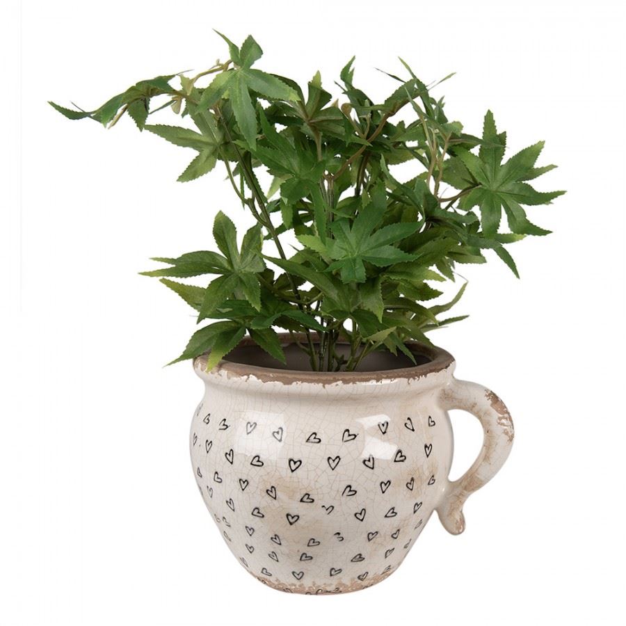 Ceramic Vintage-Style Flower Pot Black Hearts, 17*14*12 cm, 6CE1655M