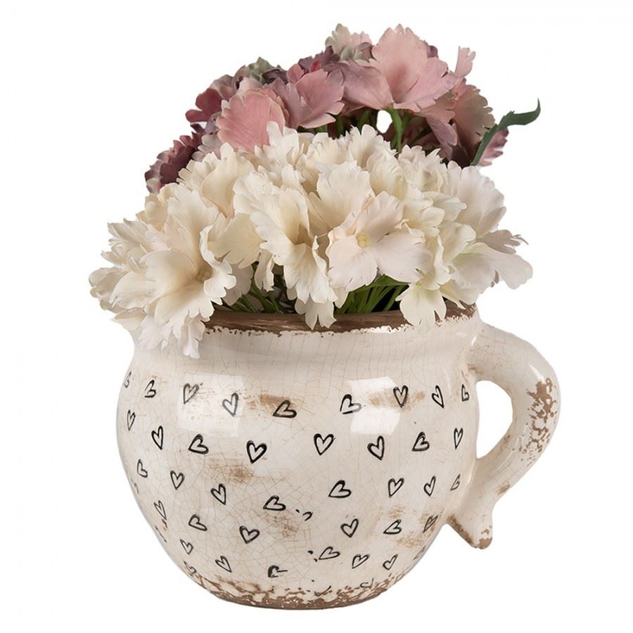 Ceramic Flower Pot in Vintage Style Black Hearts, 20*17*15 cm, 6CE1655L