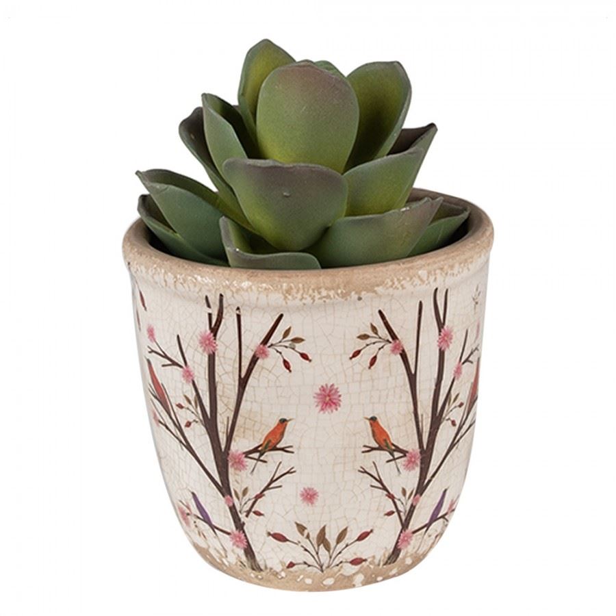 Ceramic Flower Pot in Vintage Style Birds, 11*10 cm, 6CE1641XS
