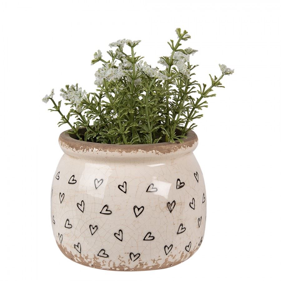 Vintage Style Ceramic Flower Pot Black Hearts, 12*10 cm, 6CE1653S