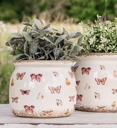 Ceramic Flower Pot in Vintage Style Butterflies, 12*10 cm, 6CE1662S