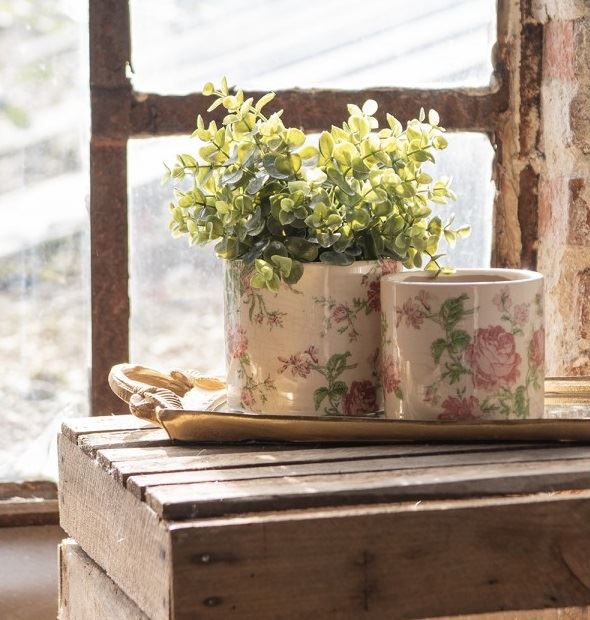 Ceramic Vintage-Style Flower Pot Pink Flowers, 17*16 cm, 6CE1623L