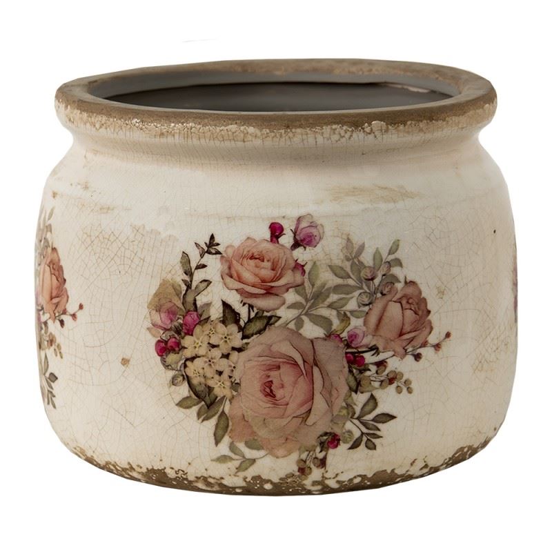 Ceramic Flower Pot in Vintage Style Roses, 14*12 cm, 6CE1419M