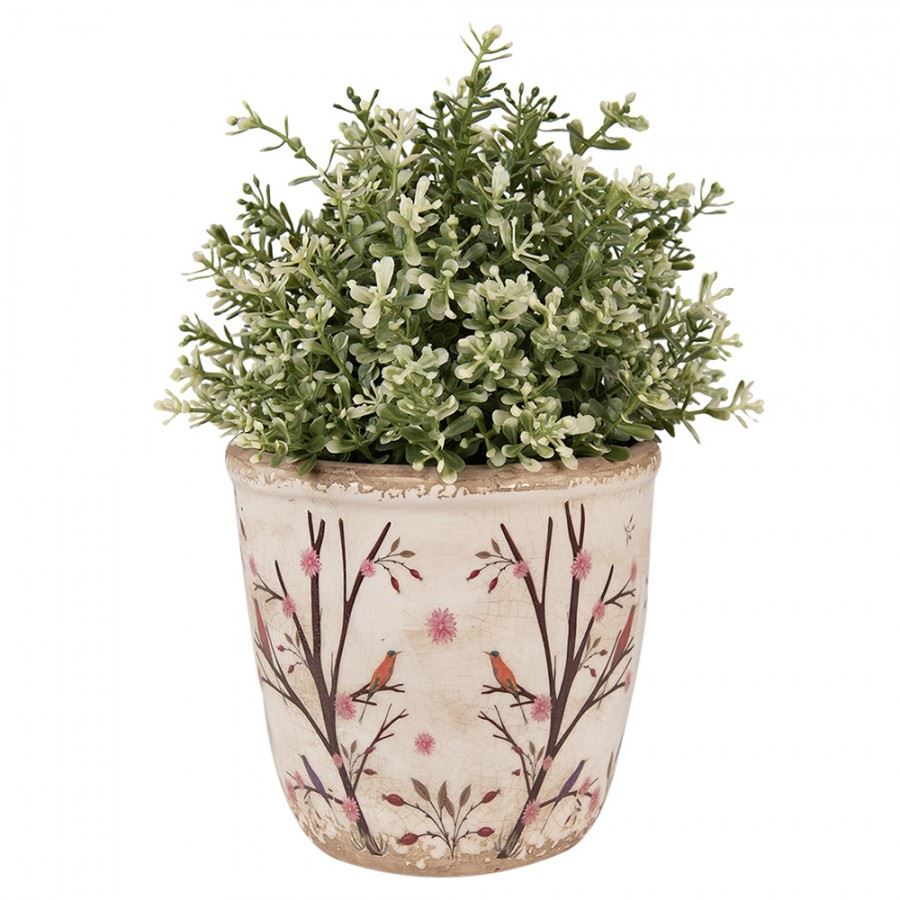 Ceramic Flower Pot in Vintage Style Birds, 14*13 cm, 6CE1641M