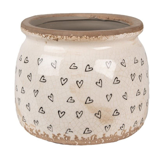Ceramic Vintage Style Flower Pot Black Hearts, 16*13 cm, 6CE1653M