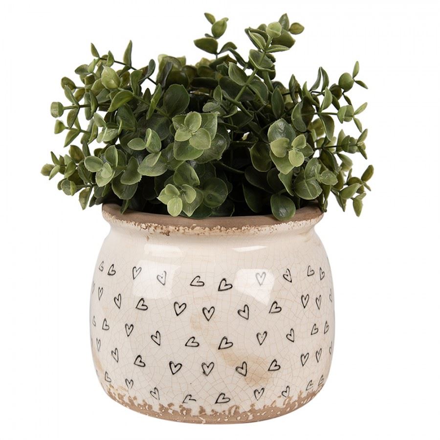 Ceramic Vintage Style Flower Pot Black Hearts, 16*13 cm, 6CE1653M