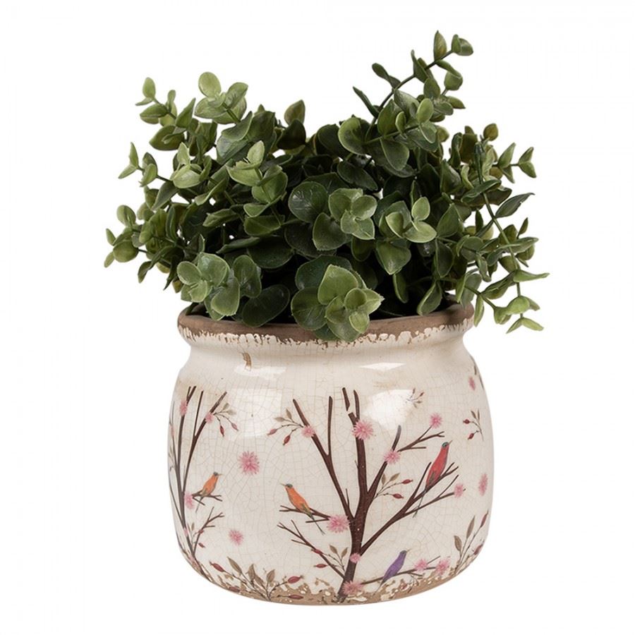 Ceramic Flower Pot in Vintage Style Birds, 16*13 cm, 6CE1642M