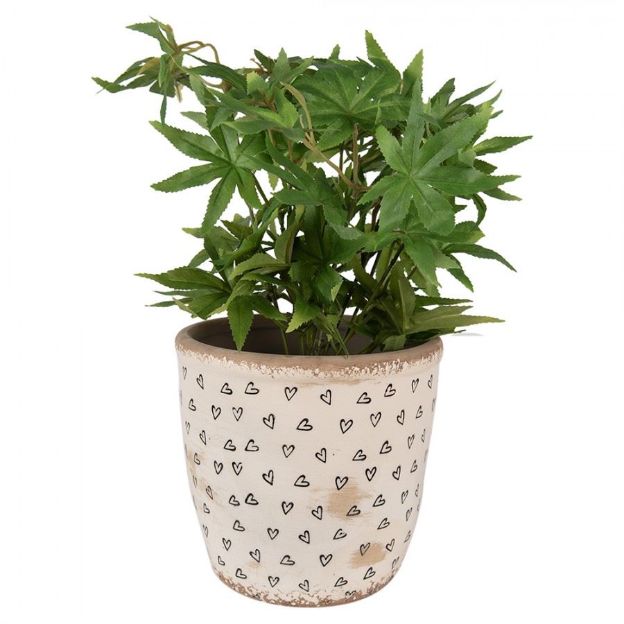 Ceramic Vintage-Style Flower Pot Black Hearts, 16*16 cm, 6CE1652L