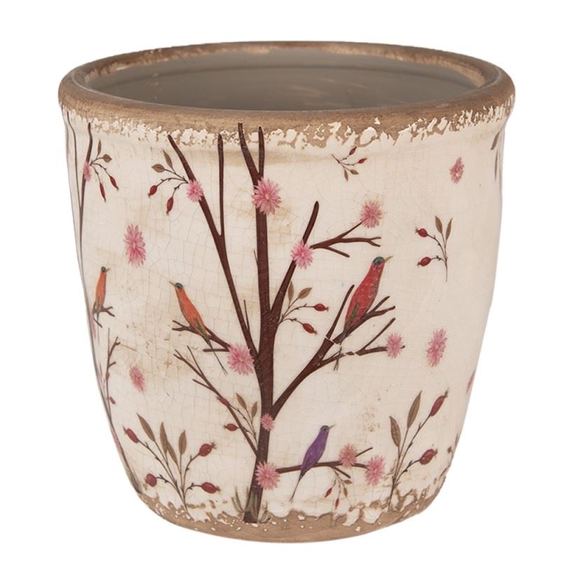 Ceramic Flower Pot in Vintage Style Birds, 16*16 cm, 6CE1641L