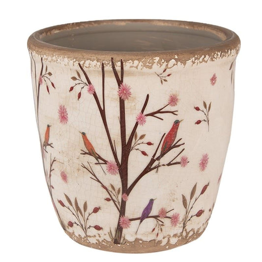 Ceramic Flower Pot in Vintage Style Birds, 16*16 cm, 6CE1641L