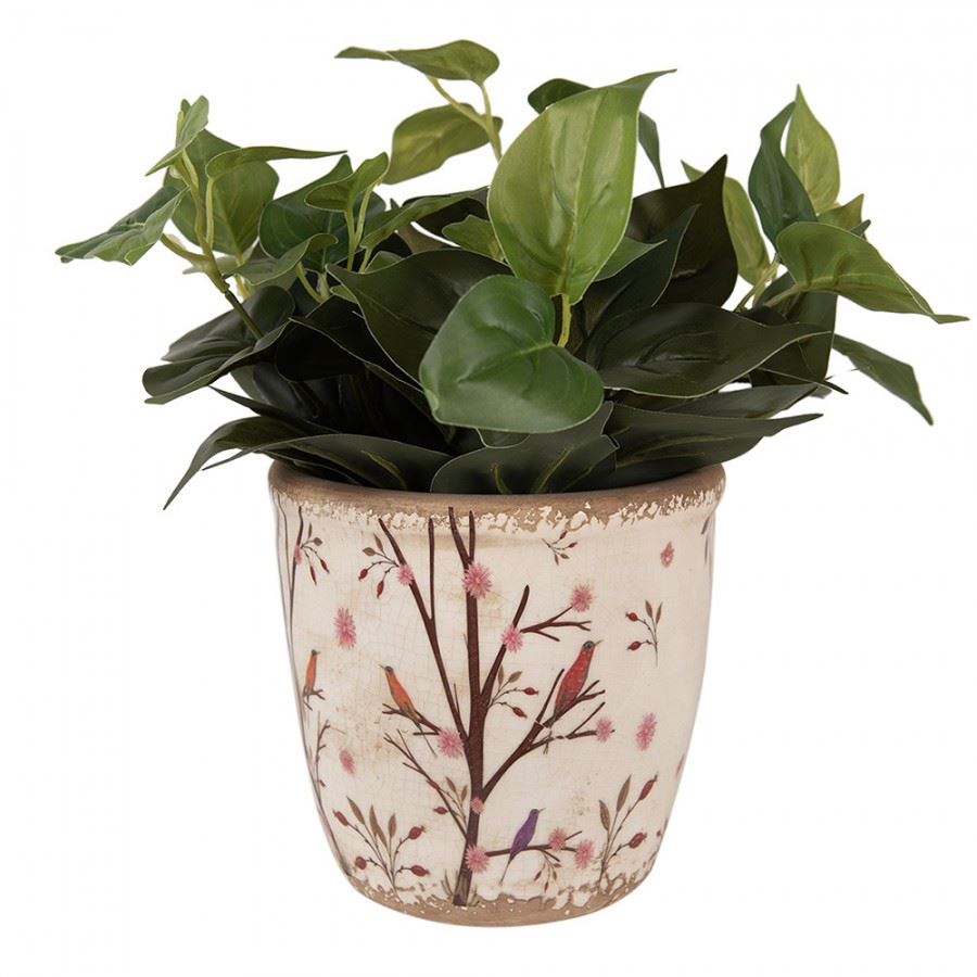 Ceramic Flower Pot in Vintage Style Birds, 16*16 cm, 6CE1641L
