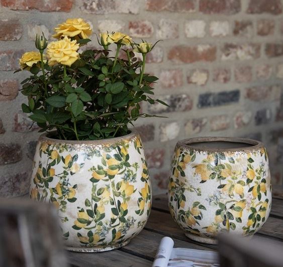 Ceramic Flower Pot in Vintage Style Yellow Lemons, 18*17 cm, 6CE1608L
