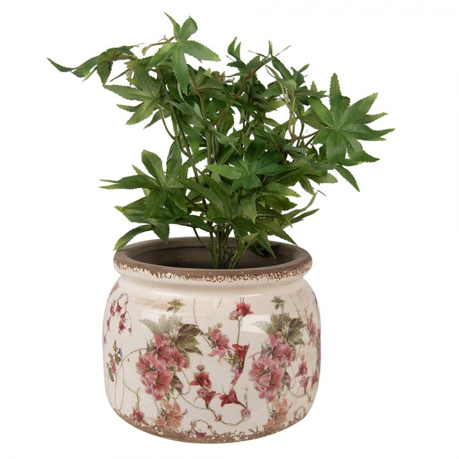 Ceramic Flower Pot in Vintage Style Pink Flowers, 20*15 cm, 6CE1628L
